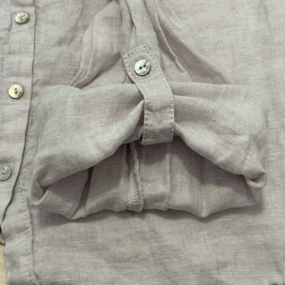Tahari 1X Top Tunic Linen Button Down Long‎ Sleeve Roll Tab Taupe Coastal Lagum - Picture 4 of 8